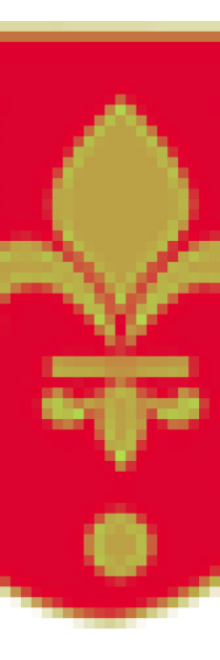 armoirerie rouge avec une fleur de lisse dorée